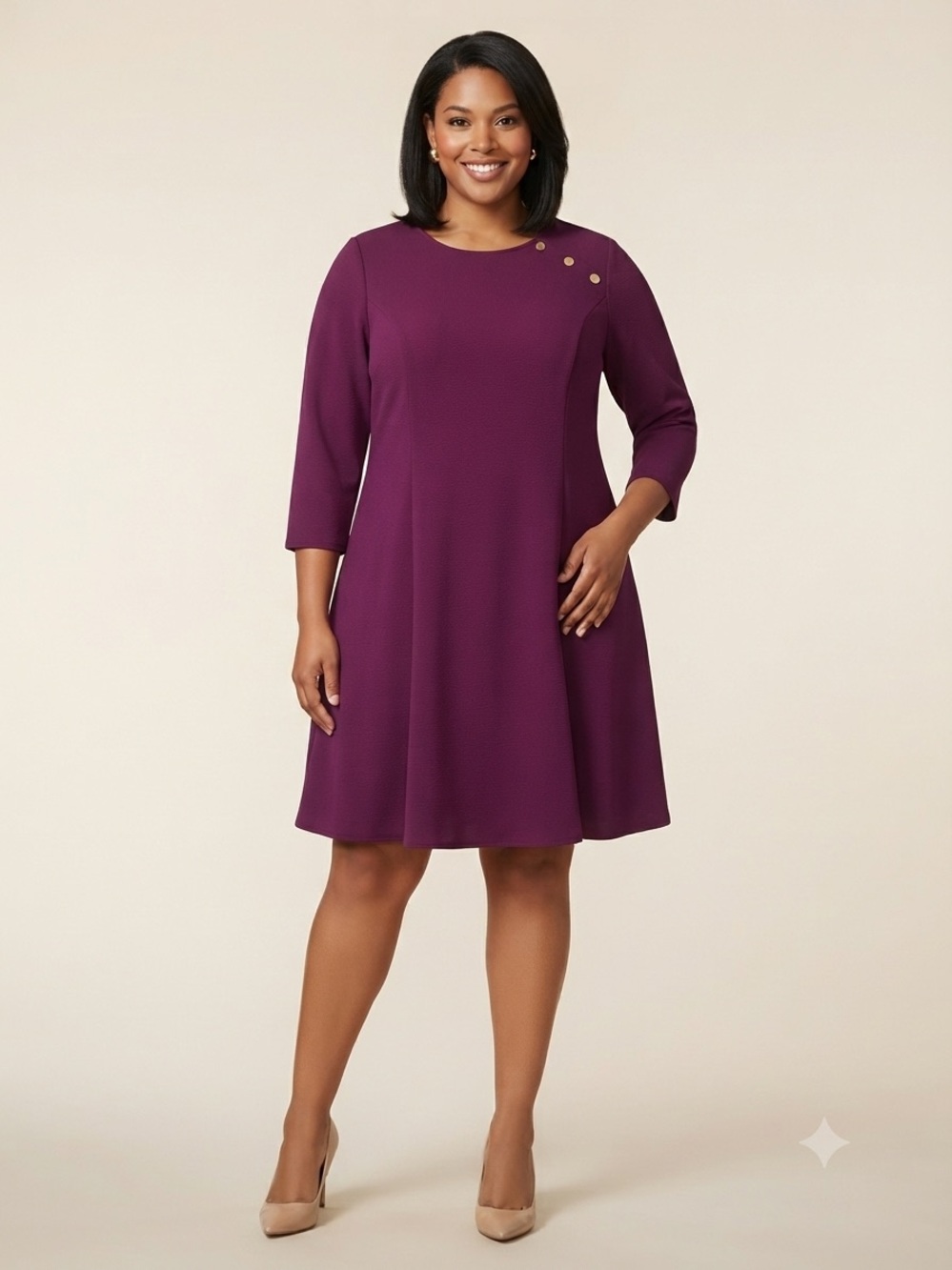 London Times Plum Gold Button Fit & Flare Dress Plus Size 22W, Career, Office